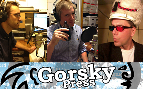Gorsky Press Podcast flyer with writers Gabe Durham and Rev. Norb