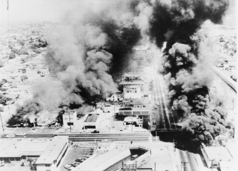 Watts riots, South Central Los Angeles, 1965. Over 100 square blocks torched.