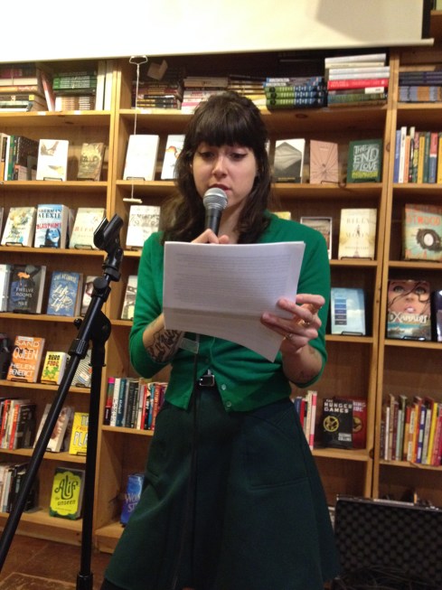 Cassie J. Sneider reading with me at Bluestockings Books in the Lower East Side